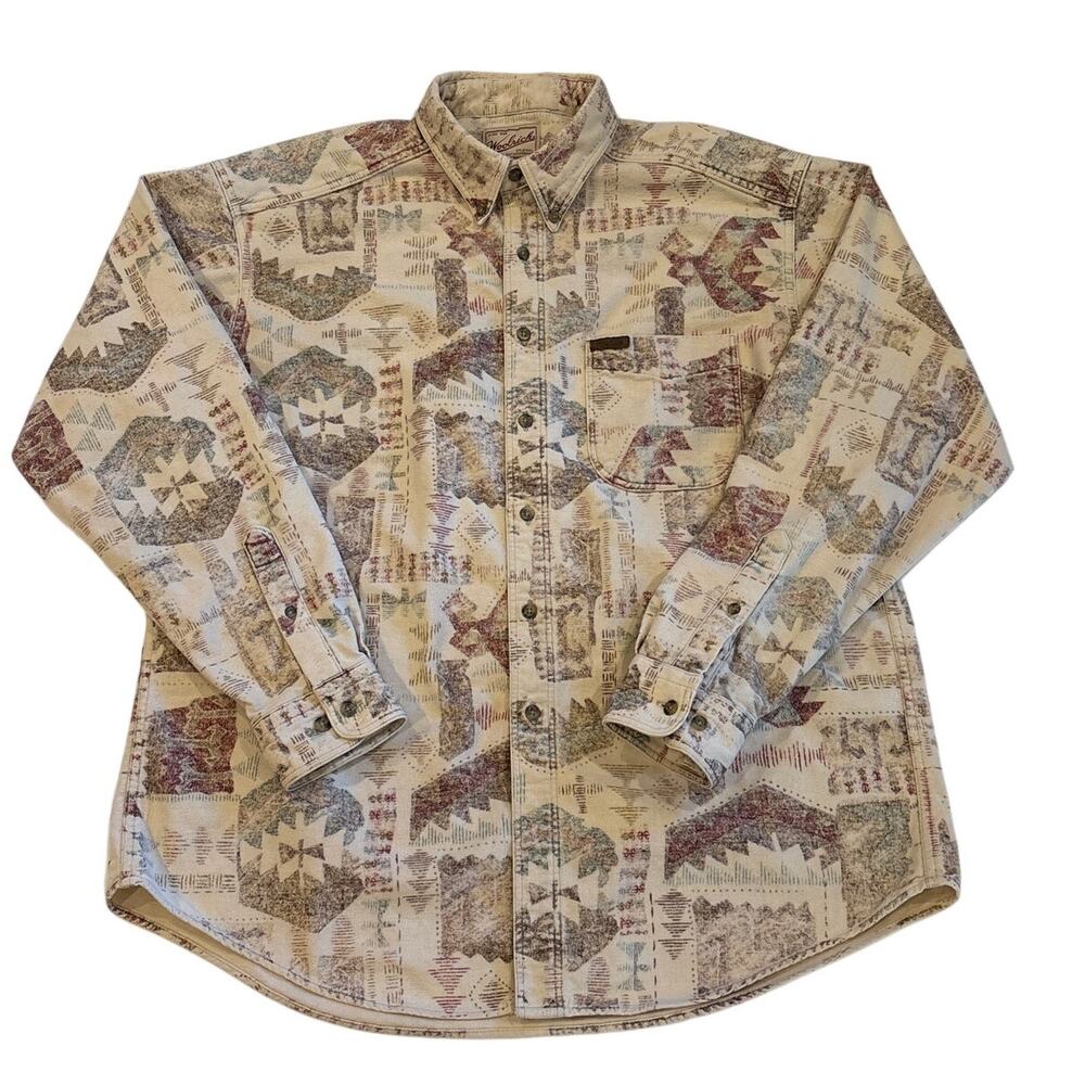 Vtg Woolrich Shirt Mens XL Beige Aztec Chamois Flannel Button Up Long Sleeve USA